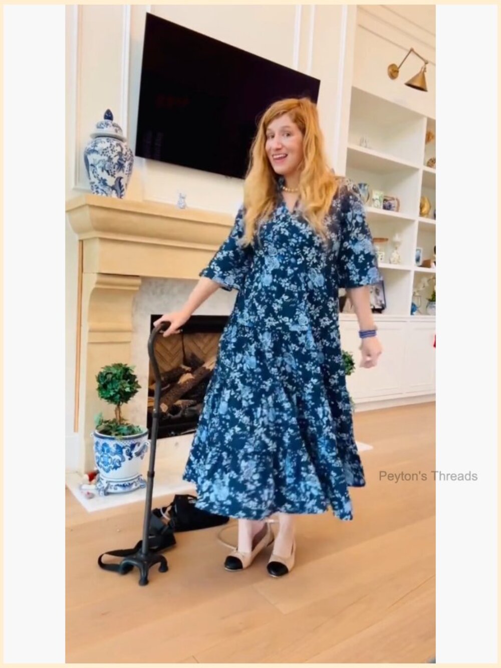 Women's Floral Ruffle Midi Dress V Neck Bell Sleeve Flowy Tiered Long Dress - Picture 7 of 7